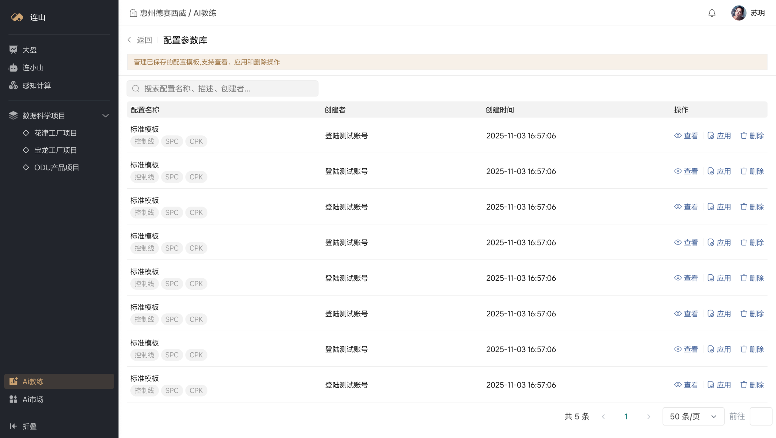 配置参数库，通过配置类型标签、创建信息及查看和应用入口管理模板