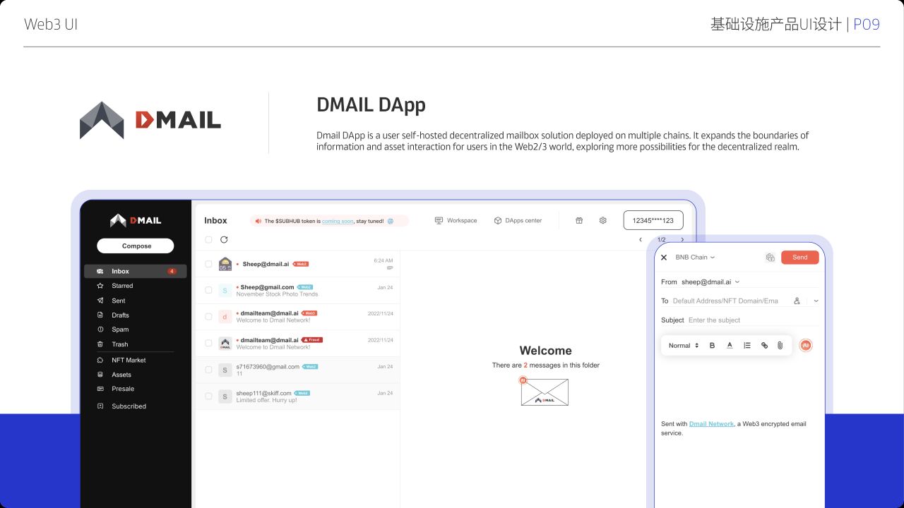 过往作品集原稿第 12 页：Dmail DApp